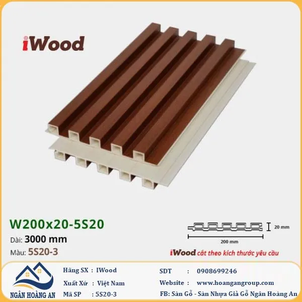 Lam 5 Sóng Nhựa Giả Gỗ Ốp Tường Ốp Trần Iwood 5S20-3